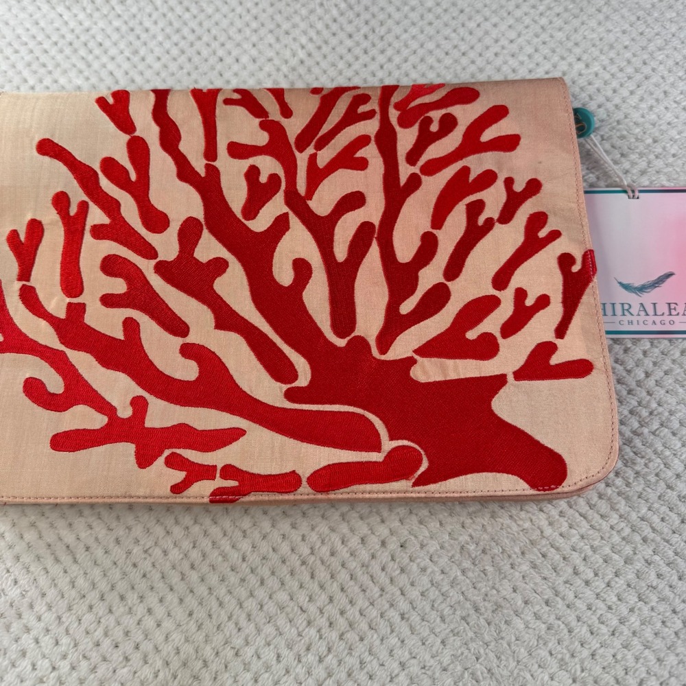 Shiraleah Chicago Coral Clutch Red Peach Embroidered Nautical Bag 01-01-622 NWT